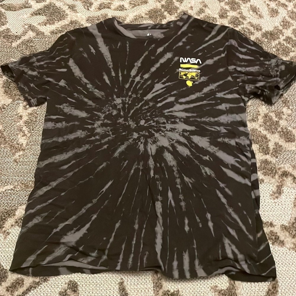 black + grey tie dye nasa graphic tee